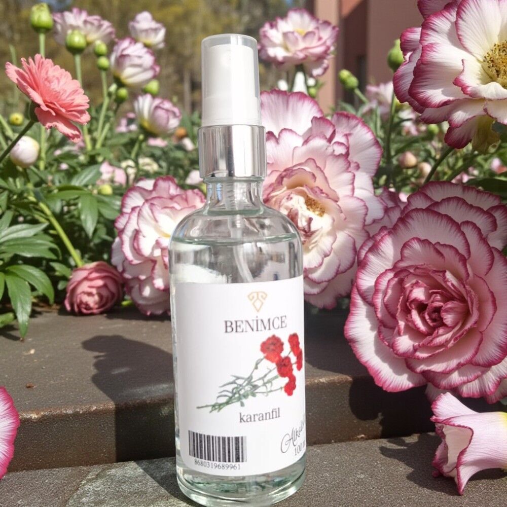 100 ml Alkolsüz Cam Şişe Metal Yüzüklü Sprey Kolonyalar – Benimce’den Özel Seri Karanfil 